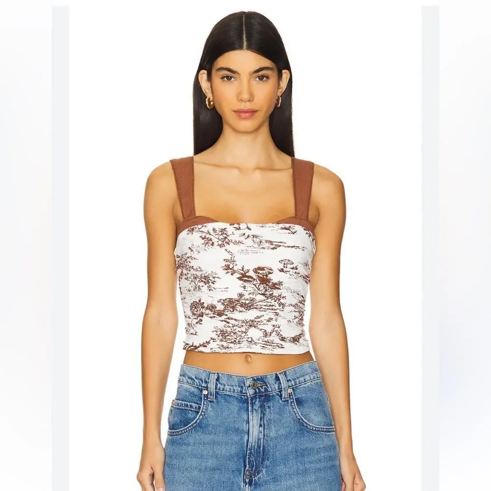 Free people Printed 2 Tone Tank in Oak Combo Brown and White size small